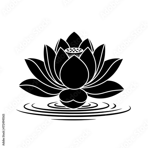 Lotus Flower Elegant Silhouette Emerging from Sacred Waters Spiritual Purity and Triumph