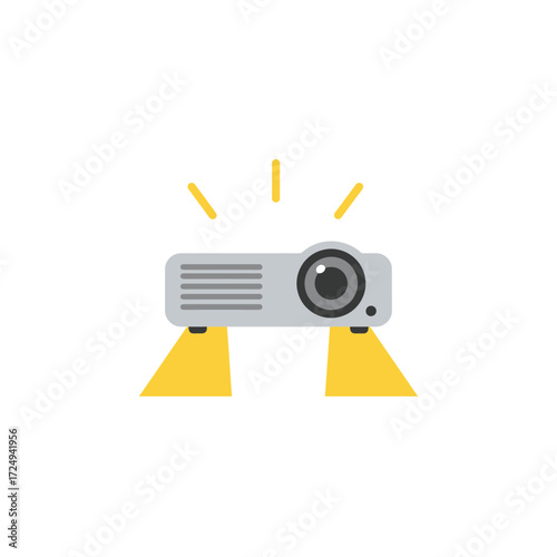 Simple illustration of a gray projector with bright yellow light beams