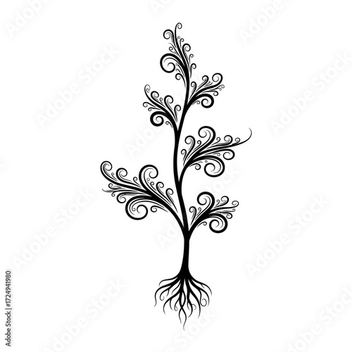 Energetic Flow Line Art Silhouette Plant Internal Energy Dynamic Movement Abstract Graphic