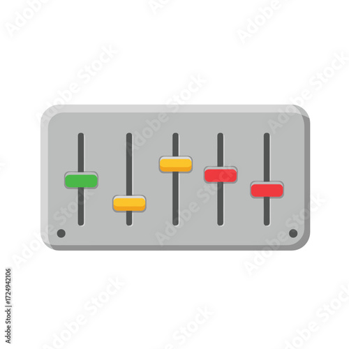 Colorful audio equalizer sliders displayed on a gray interface