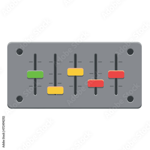 Gray audio mixer with colorful sliders representing sound control options
