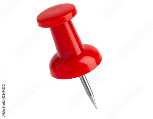 Red push pin isolated on transparent background
