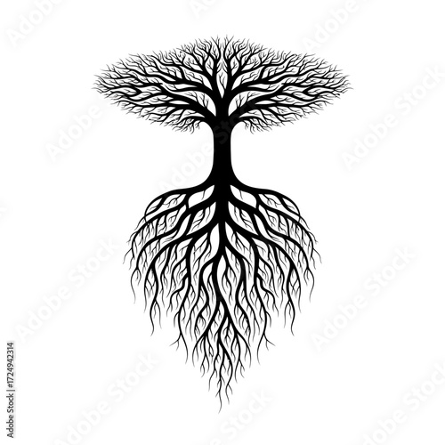 Abstract Ethereal Silhouette Inverted Tree Skyward Roots Unique Line Art Symbolism