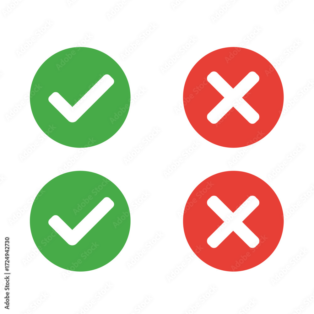 Fototapeta premium Green check marks and red x symbols displayed in circular icons