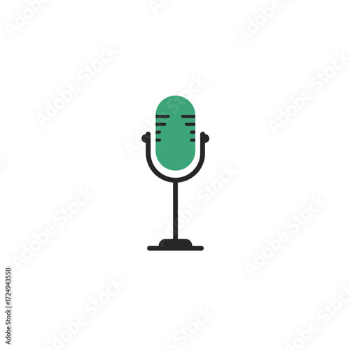 Simple green retro microphone illustration on a plain white background