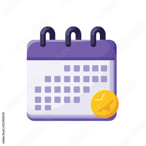 Purple calendar icon with a gold coin and clock symbol displayed