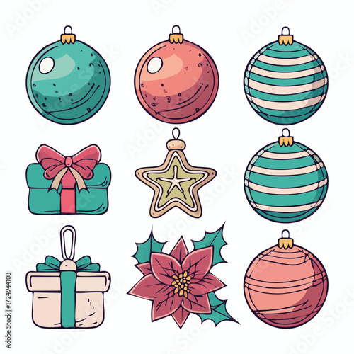 Charming Christmas Ornaments  Gifts Festive Vector Set