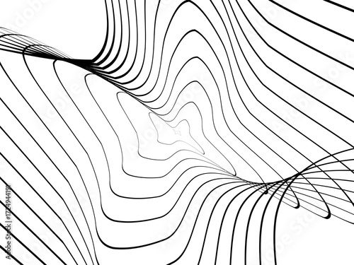 Black tangled thread background. Circular abstract pen stroke vector illustration, on a white background. Hand drawn tangled doodles. Vector illustration isolated on white background.