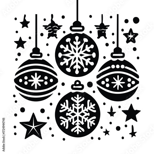 Stylish Black Christmas Ornaments  Stars Design