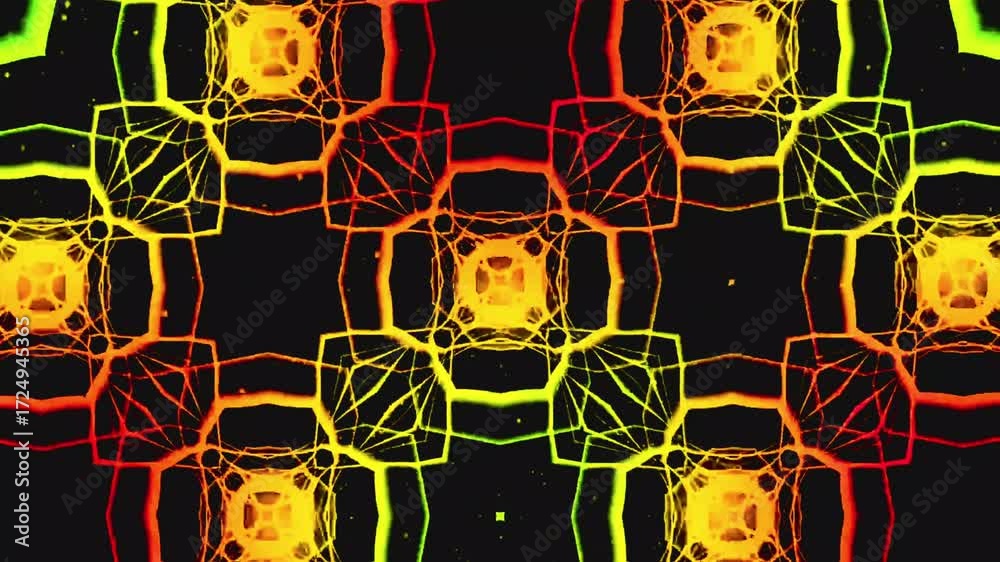 Vibrant abstract kaleidoscopic pattern with glowing lines for stunning visual effects