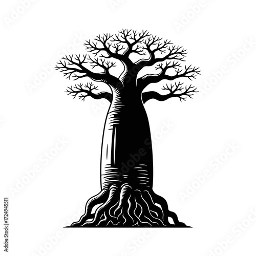 Striking Sculptural Silhouette Baobab Tree Monumental Trunk African Nature Symbol