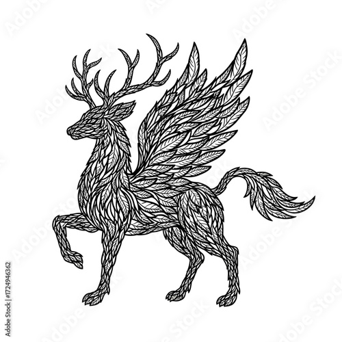 Surreal Silhouette Topiary Creature Intricate Leafy Detail Fantasy Garden Graphic Element