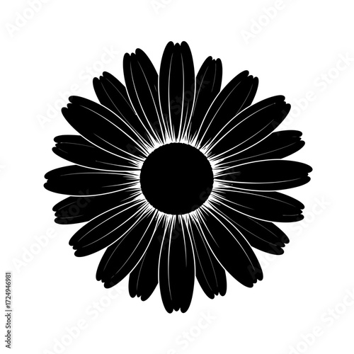 Simple Symmetrical Geometric Silhouette Stylized Daisy Flower Minimalist Icon and Logo