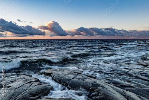 Landscape of the archipelago in gulf botahnian bay. High coast in north of Sweden