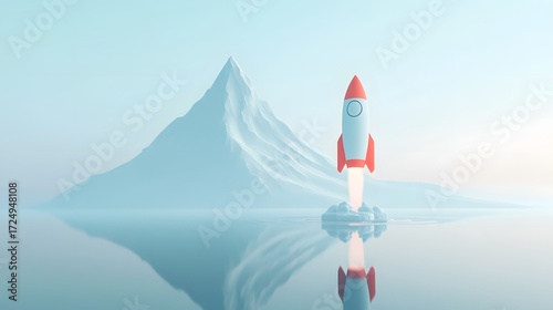 Spacecraft Launching Over Snowy Mountain