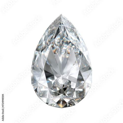 Brilliant pear cut diamond gemstone isolated on transparent PNG background
