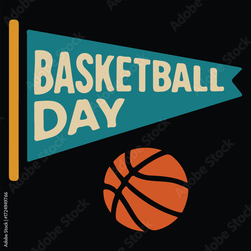 Basketball Day Flag Illustration Design for Sports Event Celebration