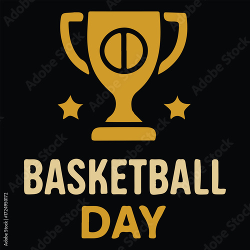 Basketball Badge Celebration Poster Design with Stars and Ball