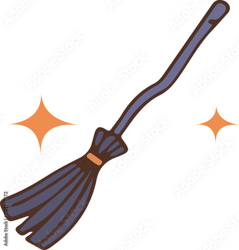 Halloween witch broom illustration, perfect for magic and fantasy themes.