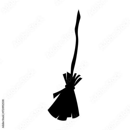Black witch broom silhouette on white background. Helloween symbol. 