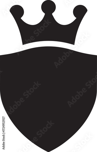 Majestic crown atop a noble shield silhouette symbolizing royalty power and protection