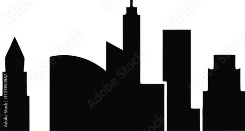 single line art city skyline vector illustration on transparent
