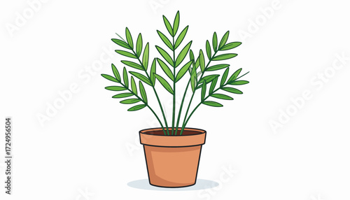 Cute indoor house plant in pot cartoon vector illustration