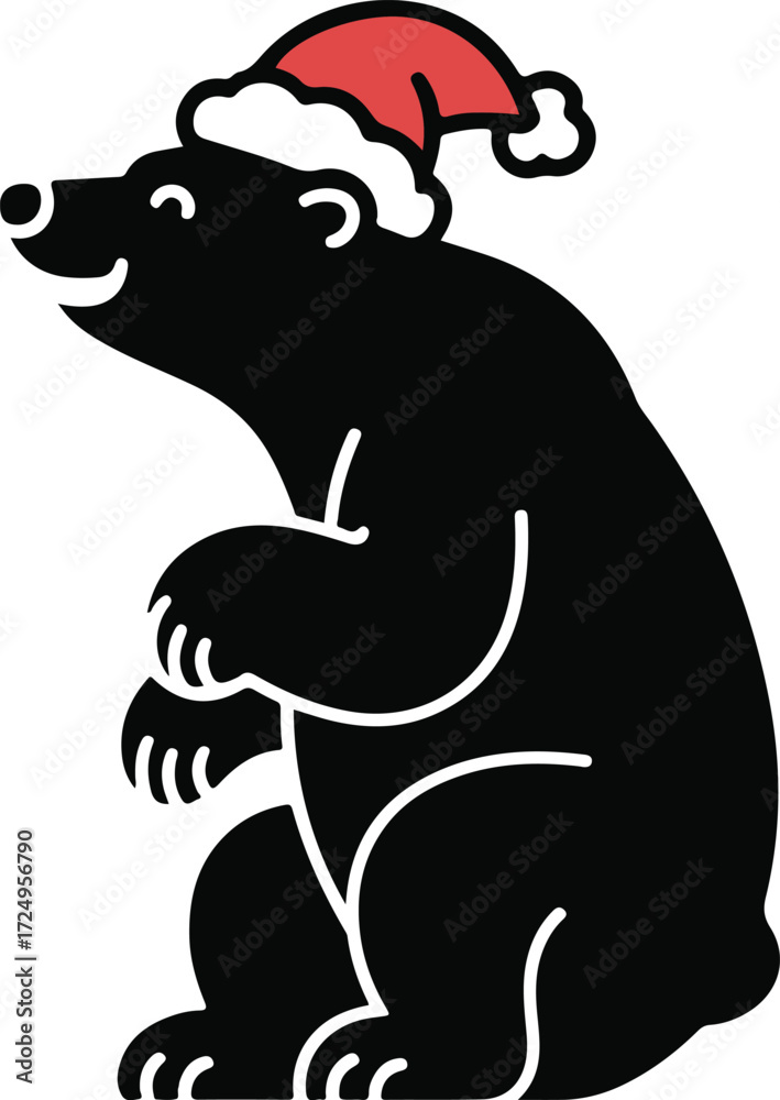 Fototapeta premium Christmas polar bear with Santa hat silhouette vector