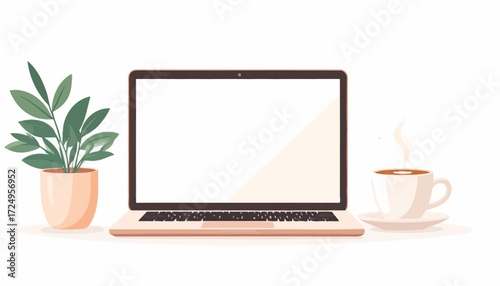 Minimal flat vector illustration of open laptop 