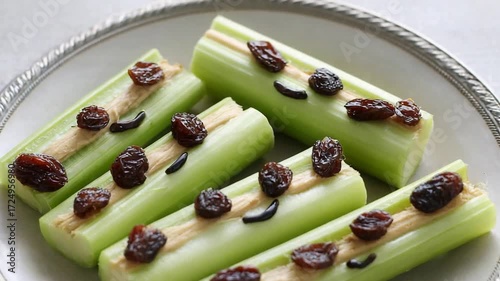 Wallpaper Mural Delicious Ants on a Log Snack Preparation on a Silver Platter. Torontodigital.ca
