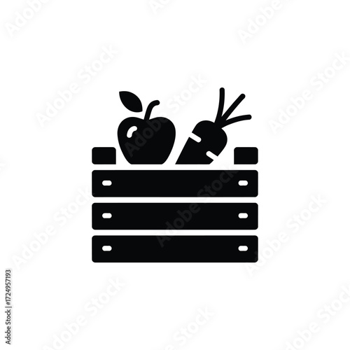 Simple black icon of fresh produce in a wooden crate