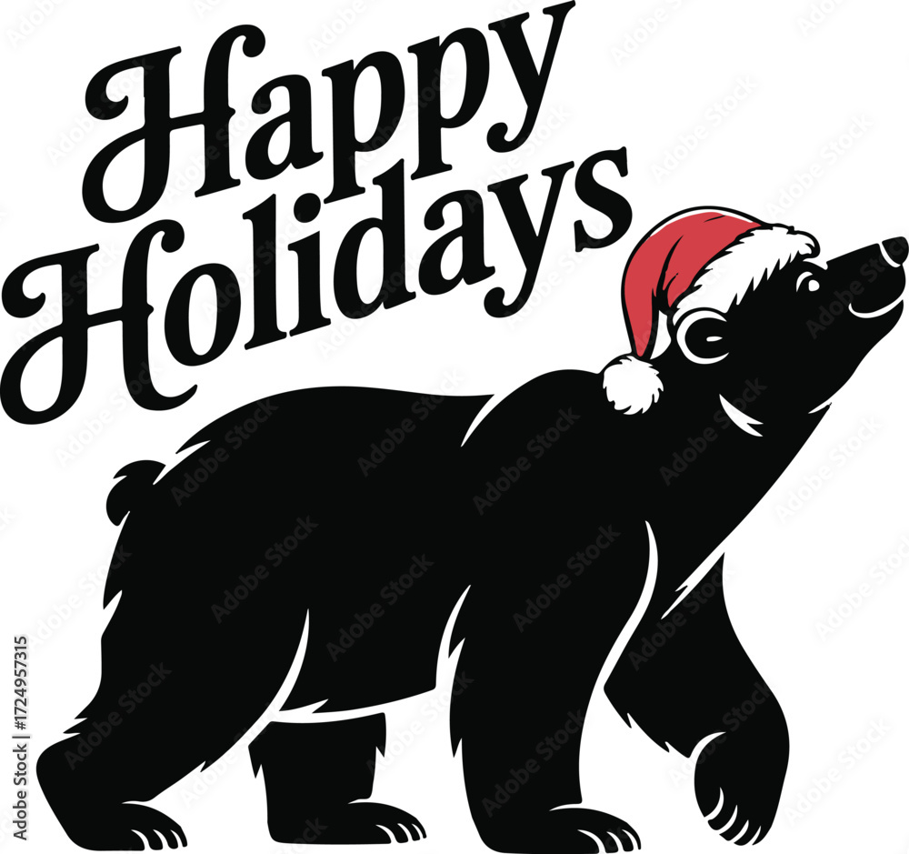 Naklejka premium Christmas polar bear with Santa hat silhouette vector