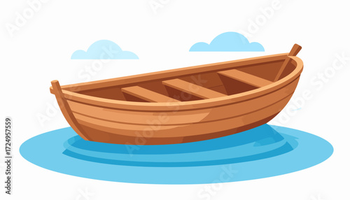 Small wooden rowboat floating on calm water with subtle ripples