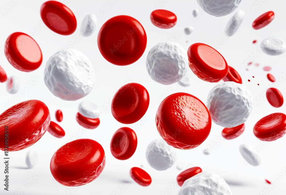 Fototapeta premium Floating Red and White Blood Cells in a Scientific Illustration