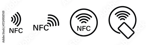 NFC icon set. Near-field communication technology symbol. Transparent vector and PNG