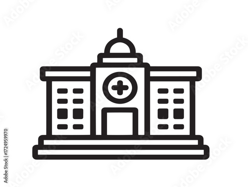 Modern hospital building outlined vector in clean line art