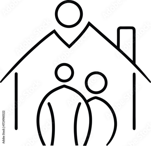 abstract single line art family with house illustration on transparent