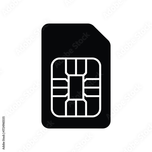 Black silhouette of a standard sim card with chip detail