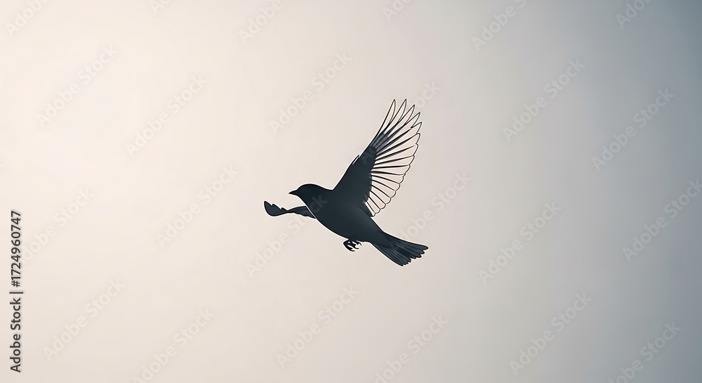 Obraz premium Minimalist avian silhouette soars gracefully against a clear neutral sky