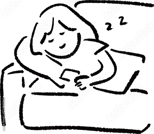 ソファで眠る女性のイラスト