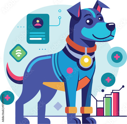 Smart dog collar technology projecting location data and pet analytics vector