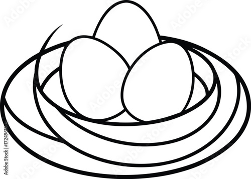 abstract single line art bird nest with eggs illustration on transparent