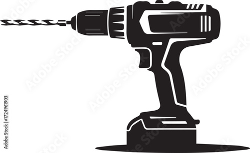 Detailed silhouette of a power drill with a sharp bit ready for action