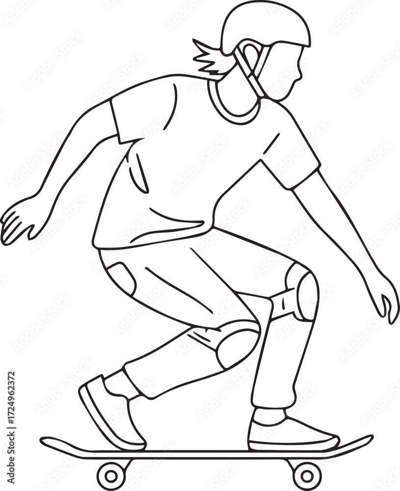 Fototapeta premium Dynamic line art silhouette of a skater in motion with protective gear