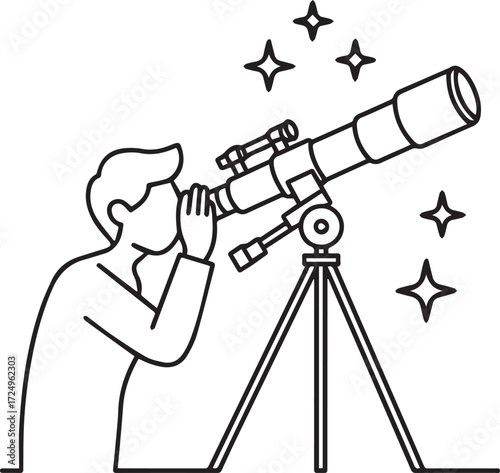 Person looking through telescope at stars discover universe learn astronomy science explore outer space
