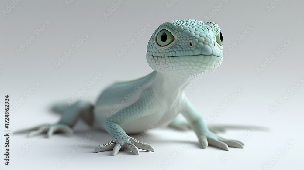 Fototapeta premium Adorable Flat Cartoon Jade Green Lizard Character