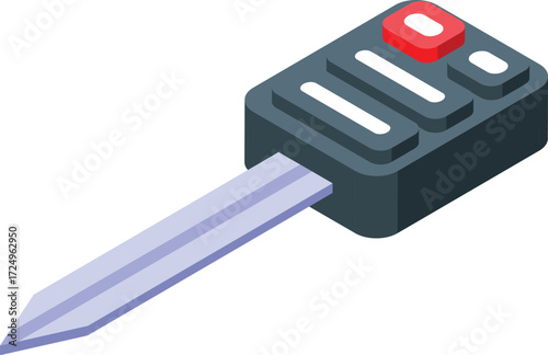 Electronic car key with remote control buttons for locking and unlocking doors, featuring an isometric design