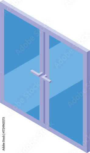 Double glass door slightly open, viewed from an isometric perspective, suggesting access and transition
