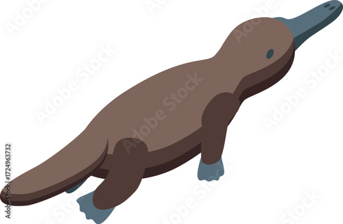 Isometric view of a platypus gracefully swimming, showcasing its unique features and australian origins