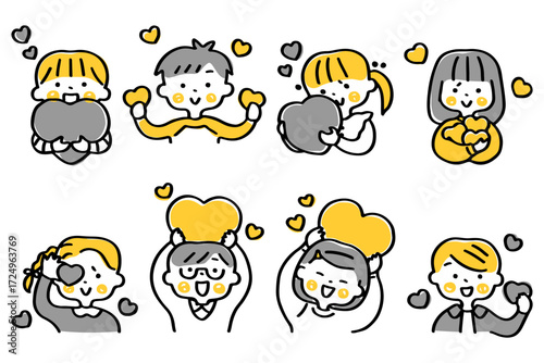 ハートを持つこどもたちのイラストセット②